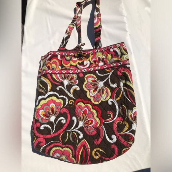 Vera Bradley Puccini Brown Red Yellow Adjustable Straps Pockets - Picture 1 of 6